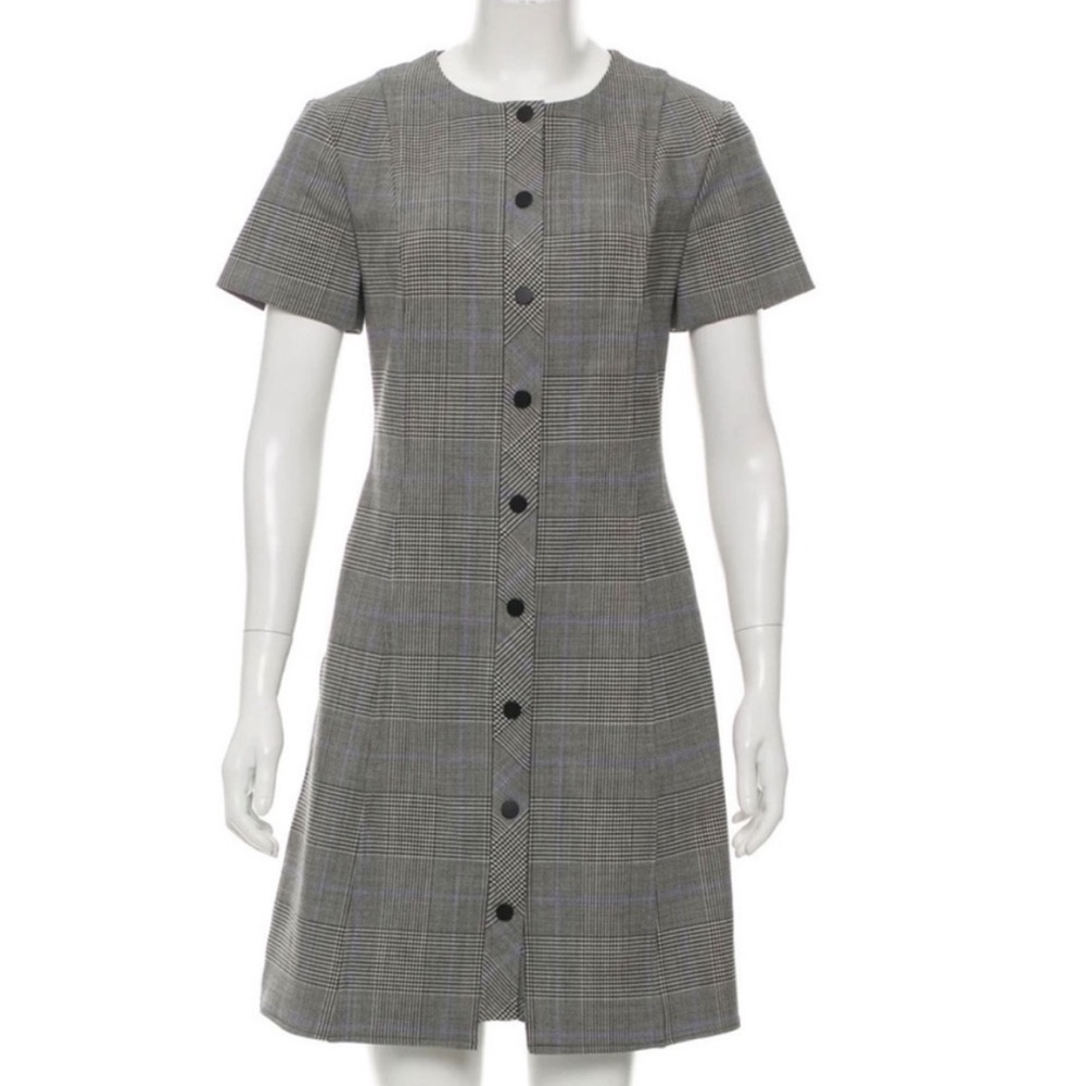 Theory Gray Wool Plaid Midi Dress
